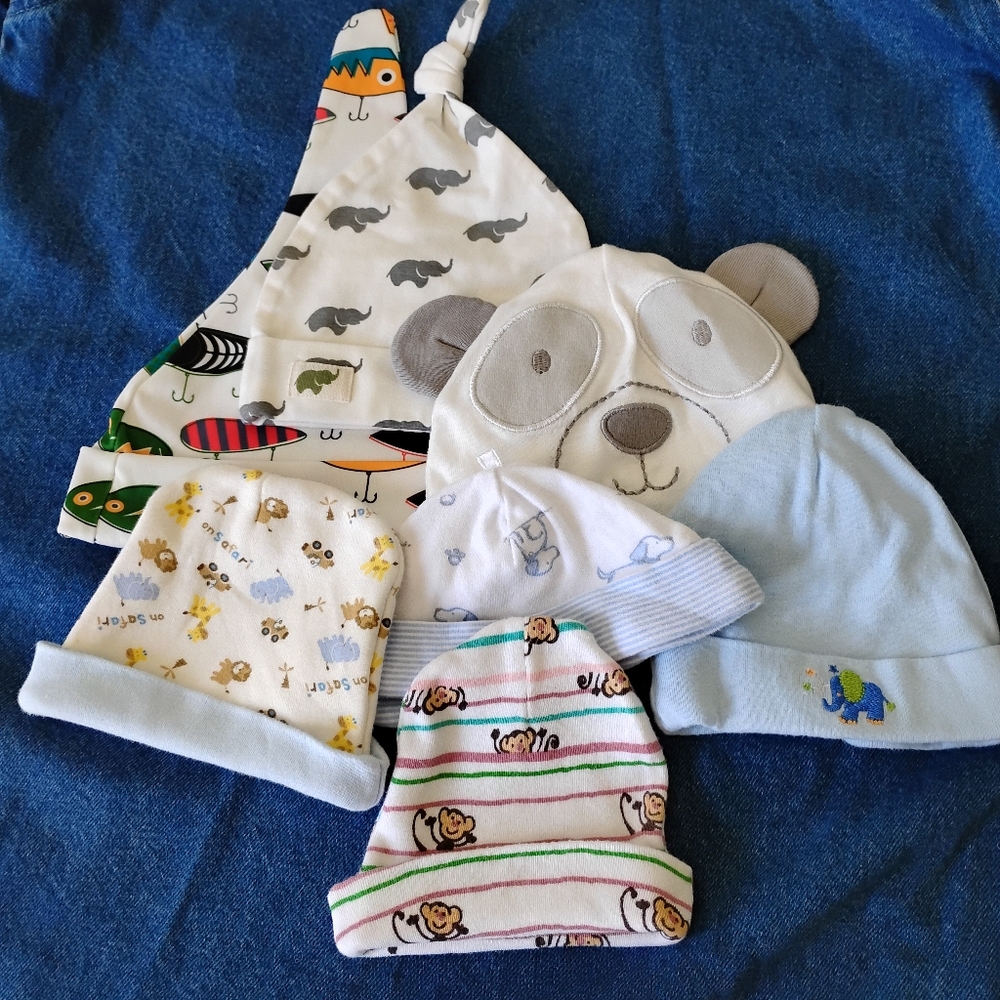 Bundle Of 7 Assorted Infant/Baby Animal Print Hats